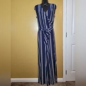 Lauren Ralph Lauren Nautical Flare Leg Stretch Jersey Jumpsuit sz M